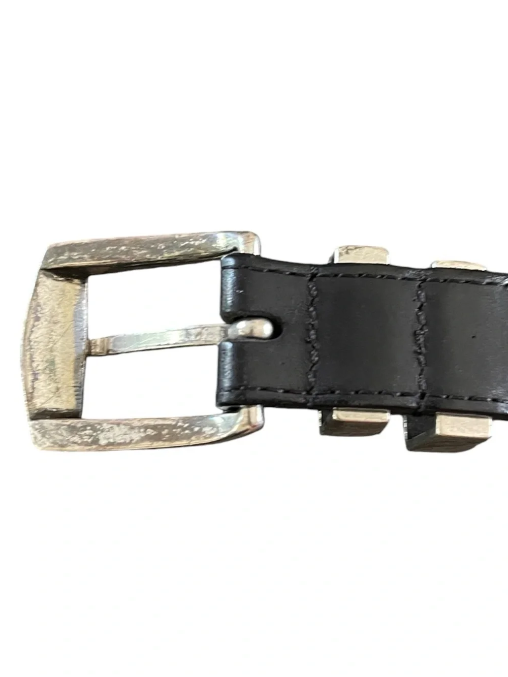 Western Leather Belt with Ornate Silver Conchos and Weaved Stiches Country Rodeo
